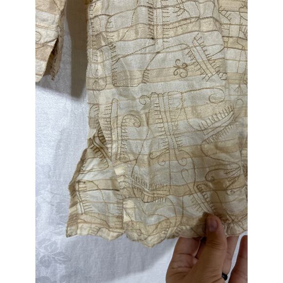 Chicos Design Button Up 1 Medium Tan Beige 100% Silk Embroidered Tunic - Picture 3 of 10